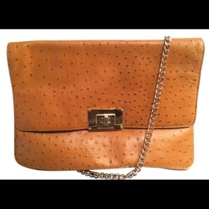 Clutch Ostrich Tan Carmel Leather Cross Body Bag